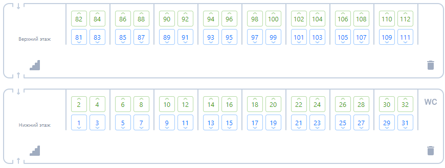 Билеты по схеме вагона купе в двухэтажном поезде Таврия