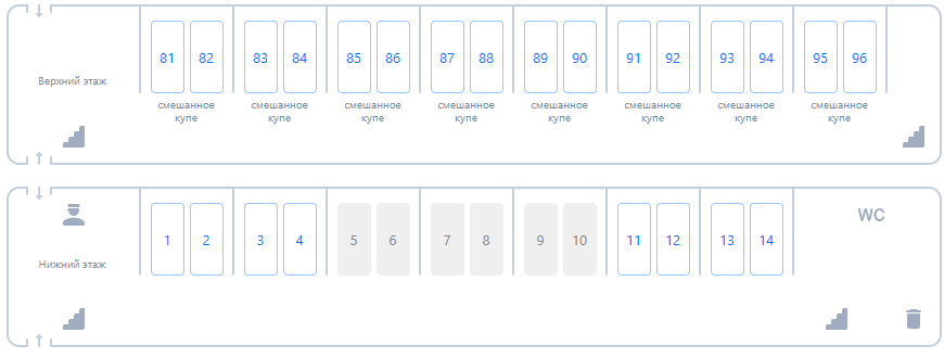Билеты по схеме вагона СВ в двухэтажном поезде Таврия